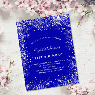 Invitation Carte Postale Anniversaire royal bleu argent parties scintillant