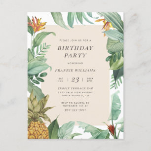 Invitation Carte Postale Anniversaire tropical botanique d'été ananas