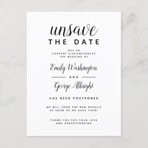 Invitation Carte Postale Annuler la date Mariage élégant reporté