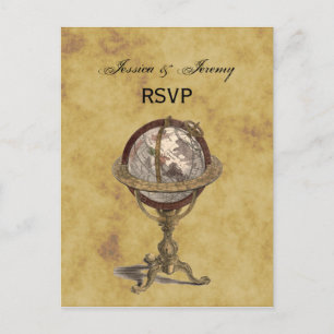 Invitation Carte Postale Antique Globe, BG perturbé RSVP