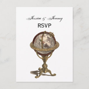 Invitation Carte Postale Antique Globe, White BG RSVP