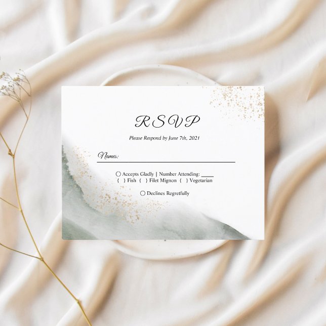 Invitation Carte Postale Aquarelle Abstraite Traits de Pinceau Verts & Or  (Créateur téléchargé)