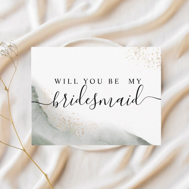 Invitation Carte Postale Aquarelle Abstraite Traits de Pinceau Verts & Or  (Créateur téléchargé)