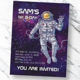 Invitation Carte Postale Aquarelle astronaute dans l'espace avec étoiles et