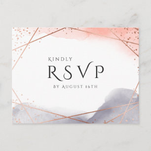 Invitation Carte Postale Aquarelle aurifère rose Mariage géométrique RSVP