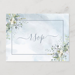 Invitation Carte Postale Aquarelle bleu Dusty Botanical Greenery RSVP