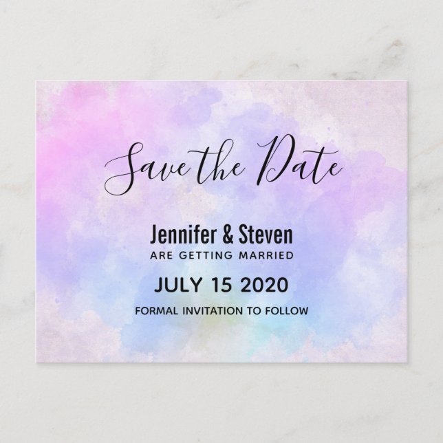 Invitation Carte Postale Aquarelle bleu violet élégant Enregistrer la date (Devant)