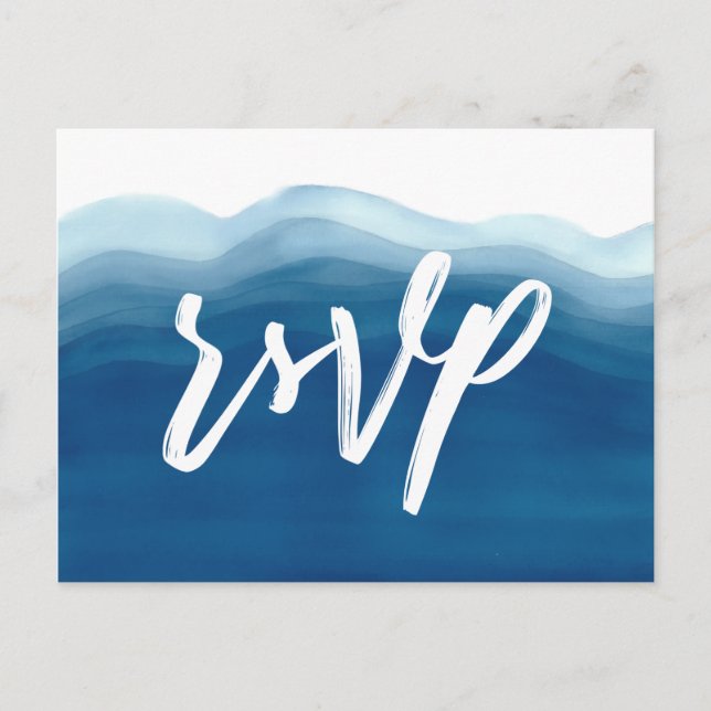 Invitation Carte Postale Aquarelle bleue | Choix de repas RSVP (Devant)