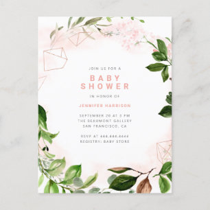 Invitation Carte Postale Aquarelle Blush & Greenery Baby shower