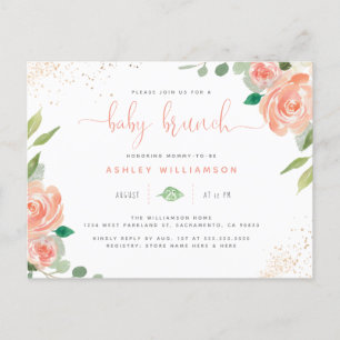 Invitation Carte Postale Aquarelle Blush Peonies & Eucalyptus Baby Brunch