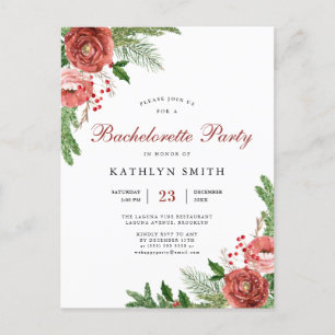 Invitation Carte Postale Aquarelle Blush rose Floral Bachelorette Party