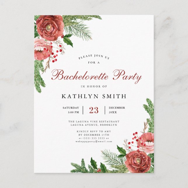 Invitation Carte Postale Aquarelle Blush rose Floral Bachelorette Party (Devant)