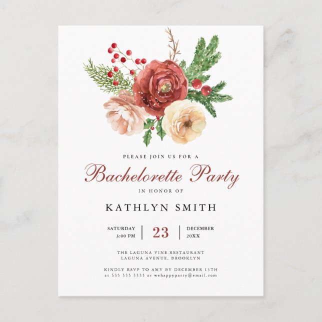 Invitation Carte Postale Aquarelle Blush rose Floral Bachelorette Party (Devant)