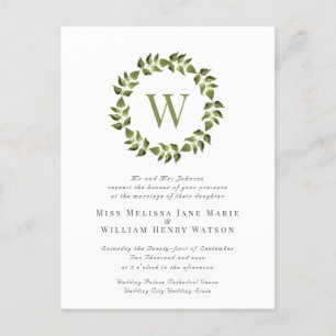 Invitation Carte Postale Aquarelle Botanique Mariage feuille verte