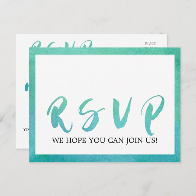 Invitation Carte Postale Aquarelle Calligraphie Plage Chanson Demande RSVP (Devant / Derrière)