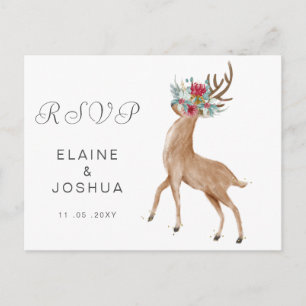 Invitation Carte Postale Aquarelle Cerf Floral Antler Mariage Rustique Rsvp