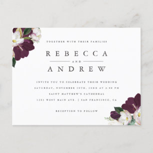 Invitation Carte Postale Aquarelle classique Plum Floral Corners Mariage