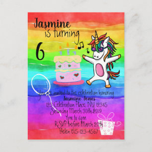 Invitation Carte Postale Aquarelle Cute Unicorn Anniversaire Arc-en-ciel