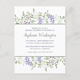 Invitation Carte Postale Aquarelle de la glycine violette Fête des mariées