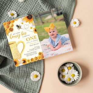 Invitation Carte Postale Aquarelle de Little Honey Bee 1er anniversaire Pho
