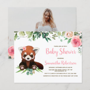 Invitation Carte Postale Aquarelle de l'ours mignonne Baby shower fille ros