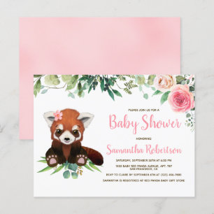 Invitation Carte Postale Aquarelle de l'ours mignonne Baby shower floral ro