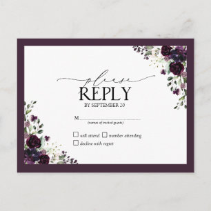 Invitation Carte Postale Aquarelle de prune mauve-mauve Mariage floral RSVP
