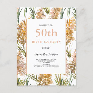 Invitation Carte Postale Aquarelle en laiton Pampas 50e anniversaire