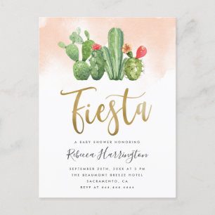 Invitation Carte Postale Aquarelle et Baby shower Fiesta Cactus