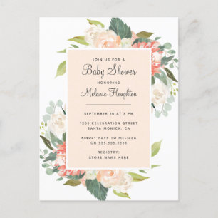 Invitation Carte Postale Aquarelle et Baby shower Floral de couleur douce