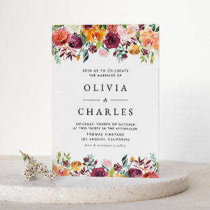 Invitation Carte Postale Aquarelle fleurs d'automne Garland Mariage de auto