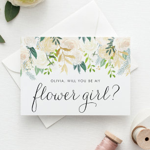 Invitation Carte Postale Aquarelle Fleurs d'ivoire doux Soyez ma fille de f