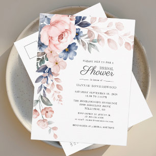 Invitation Carte Postale Aquarelle Floral Script Fête des mariées rose