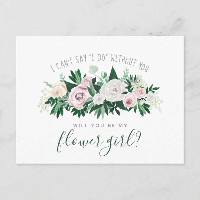 Invitation Carte Postale Aquarelle Floral Serez-Vous Ma Fille Fleur (Devant)