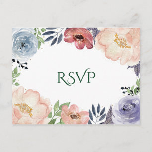 Invitation Carte Postale Aquarelle florale moderne Elegant Chic RSVP Mariag