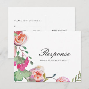 Invitation Carte Postale Aquarelle Florale RSVP avec choix de repas