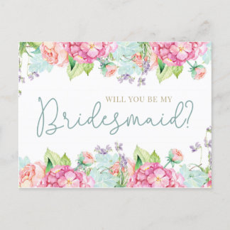 Invitation Carte Postale Aquarelle Florale Serez-Vous Ma Servante D'Accueil