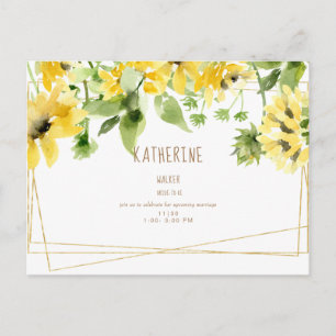 Invitation Carte Postale Aquarelle Hanging Fête des mariées de tournesols I