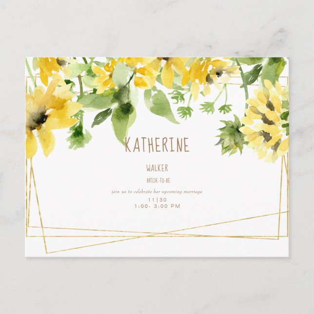 Invitation Carte Postale Aquarelle Hanging Fête des mariées de tournesols I (Devant)