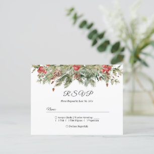 Invitation Carte Postale Aquarelle Hiver Pine verte Arbre et Pine Cône