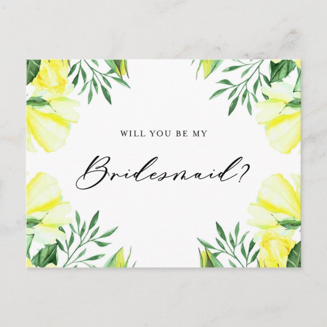 Invitation Carte Postale Aquarelle Jaune Roses Serez-Vous Ma Femme D'Accuei (Devant)