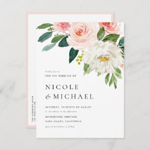 Invitation Carte Postale Aquarelle Jolie Fleurs de Jardin QR Code Mariage