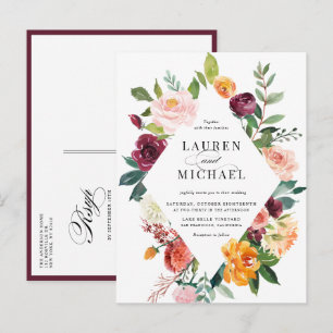 Invitation Carte Postale Aquarelle L'automne fleurit Floral Frame Mariage