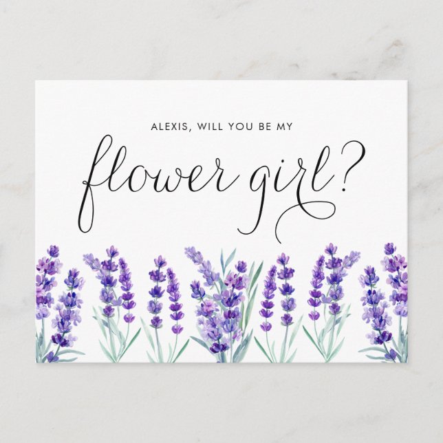 Invitation Carte Postale Aquarelle Lavande Seras-Tu Ma Demoiselle D'Honneur (Devant)