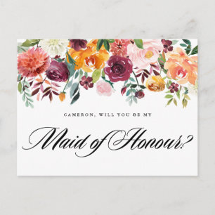 Invitation Carte Postale Aquarelle Les fleurs d'automne Soyez ma femme d'ho