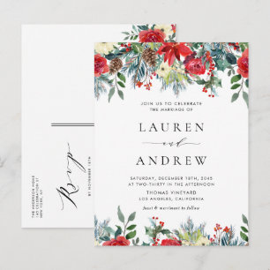 Invitation Carte Postale Aquarelle L'hiver fleurit Garland Floral Mariage