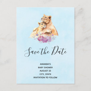 Invitation Carte Postale Aquarelle mignonne Mère Lion & Cub Enregistrer la 