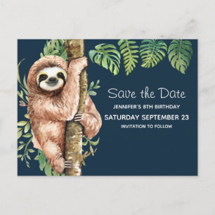 Invitation Carte Postale Aquarelle mignonne Sloth & Feuilles tropicaux STD