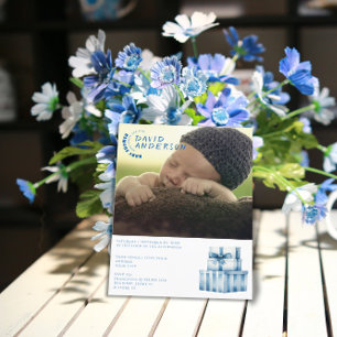 Invitation Carte Postale Aquarelle minimaliste baby shower photo garçon