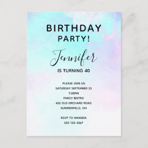 Invitation Carte Postale Aquarelle moderne Abstraite Pastel bleu & violet